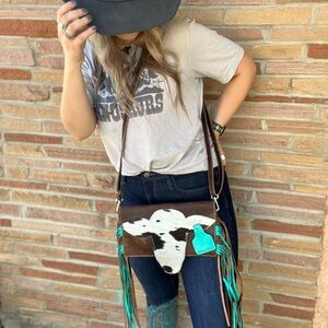 Brown and White Cowhide Crossbody Bag